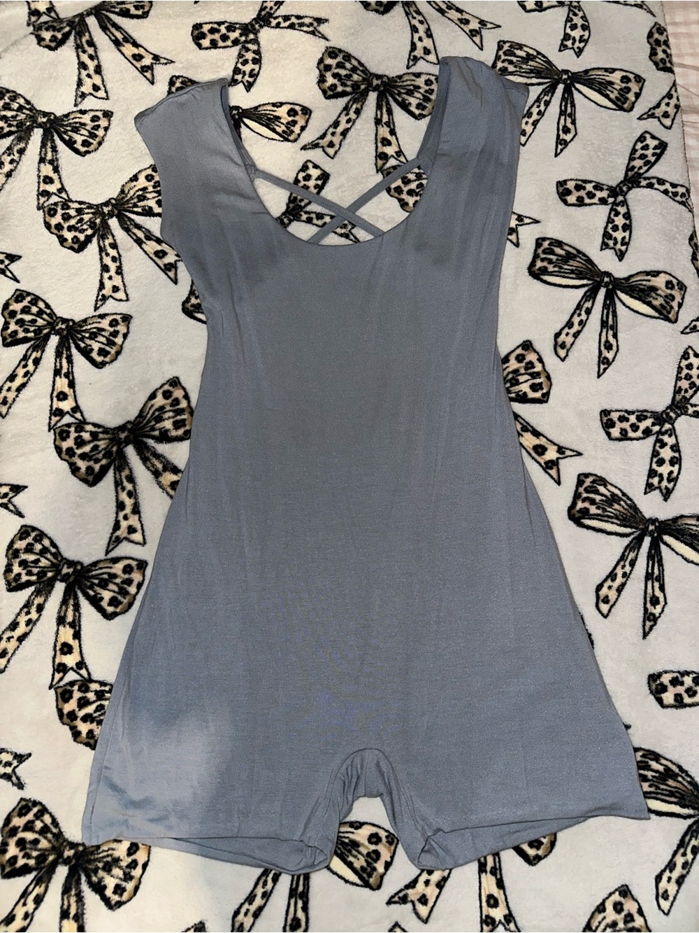 Oh Polly Grayish Blueish Crisscross Back Romper Bodysuit